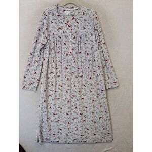 Aria Collection Nightgown Women's L White Red Cardinal Fleece Henley Pockets